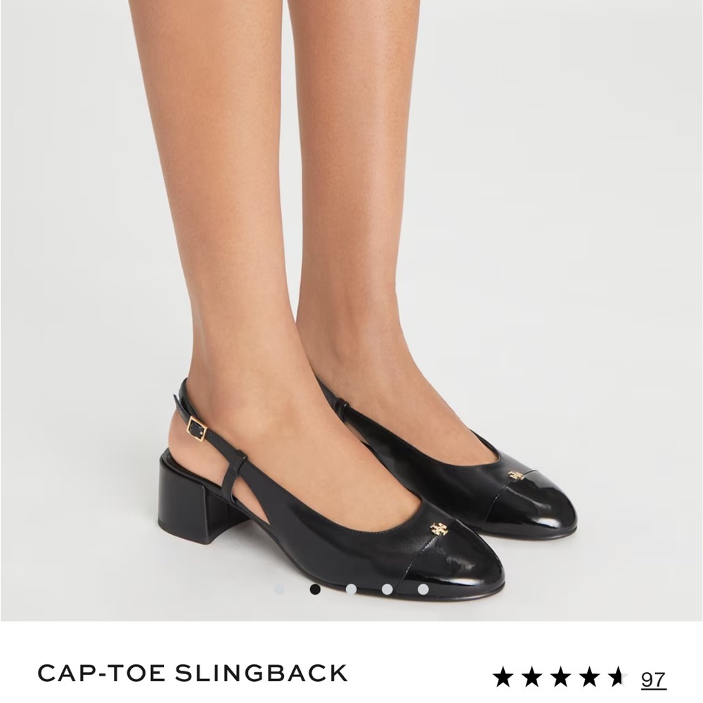 Tory Burch Black Cap-Toe Slingback Low Block Heel Mules